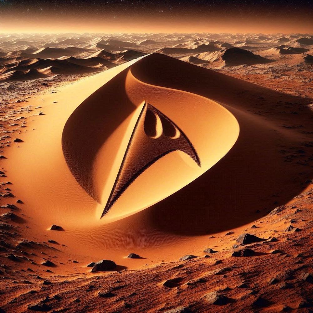 „Regizorii din umbră” îşi bat joc de noi: o dună de nisip de pe planeta Marte se aseamănă foarte mult cu o siglă din serialul SF „Star Trek”&nbsp;❗👁️